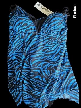 Trimshaper Blue Black Zebra-Print One-Piece Swimsuit